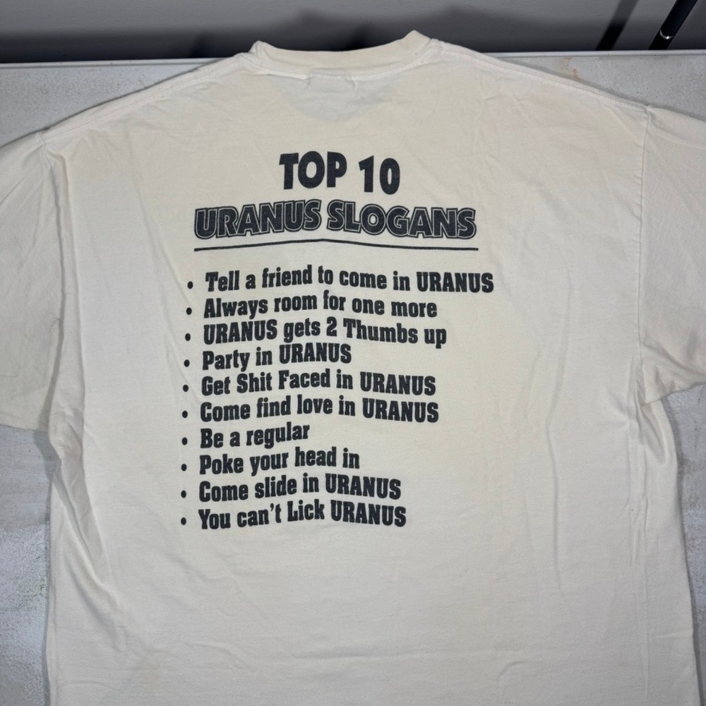 Vintage Hanes Beefy-T Uranus Slogans Graphic T-Shirt Mens XL Cream Humor Tee